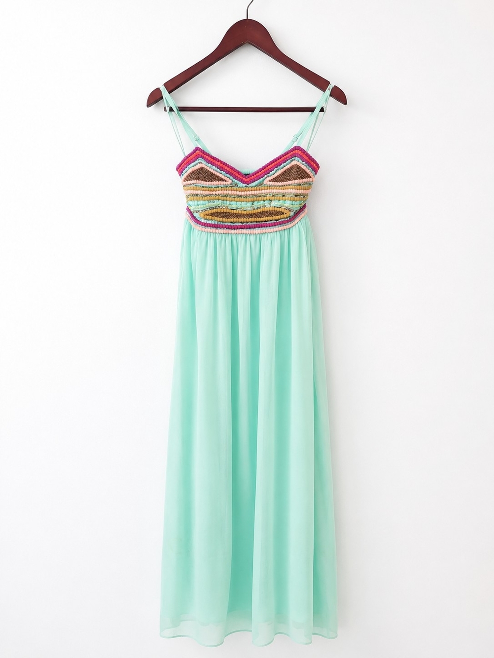 VENUS Aqua Maxi Dress with Multicolor Crochet Bodice - Picture 2 of 3